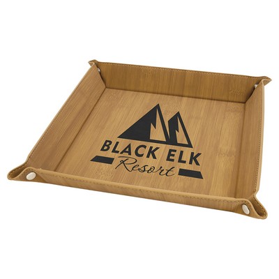 9" x 9" Snap Up Tray, Bamboo Brown Laserable Leatherette