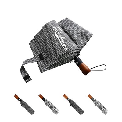 Elegant Wooden Handle Automatic Folding Umbrella