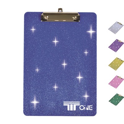 A4 Plastic Acrylic Glitter Clipboard with Gold Clip