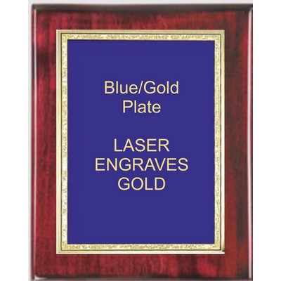 Rosewood 7" x 9" Piano Finish Plaque - 5" x 7" Blue/Gold Florentine Plate