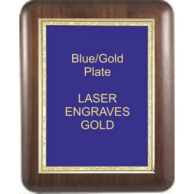 Walnut Elliptical Edge 7" x 9" Plaque - W/ 5" x 7" Blue/Gold Florentine Plate
