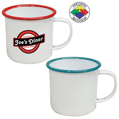 12 Oz. White Enameled Steel Cup with Orange Halo (Screen Printed)