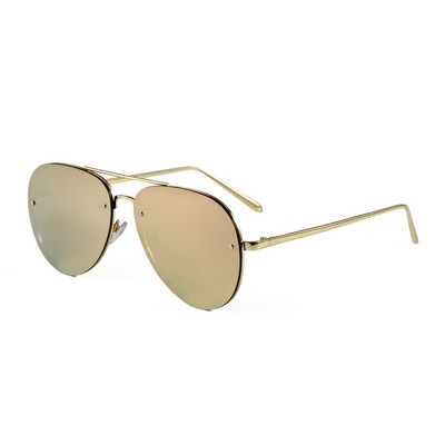 Sunglasses - Pink Mirror Lenses - Gold Frames