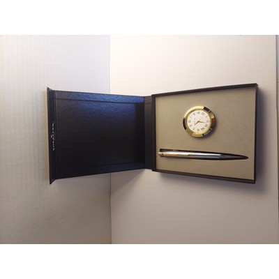 Sheaffer VFM Gift Set with Polished Chrome GT Ball Point & Desk Clock / Paperweight