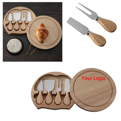 4 in 1 Round Rubberwood Cheese Cutlery Box