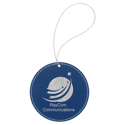 Blue/Silver Leatherette Round Ornament with Silver String