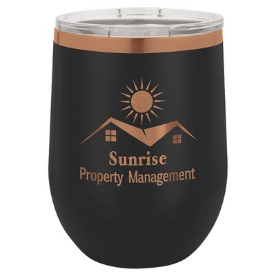 PC 12 oz. Black/Rose Gold ION-Plated Stemless Wine Tumbler