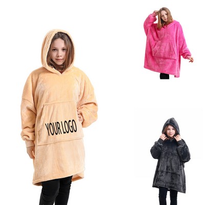 Double-layer Thickened Teens Flannel Hooded Blanket