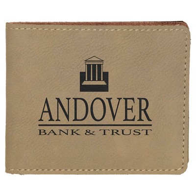 4.5" x 3.5" Light Brown Leatherette Bifold Wallet