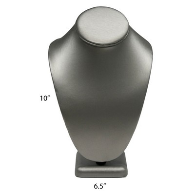 Steel Gray Leatherette Necklace Jewelry Display Bust Stand (Medium)