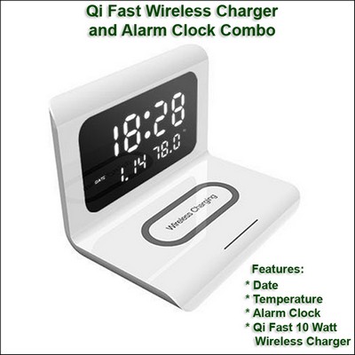Qi Fast Wireless Charger and Alarm Clock Combo No Extra Tariff