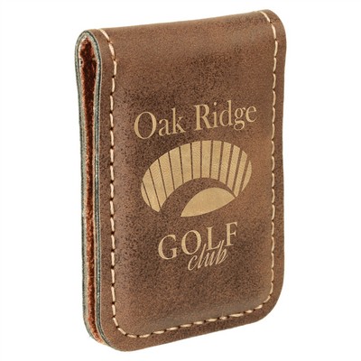 1 3/4" x 2 1/2" Rustic/Gold Leatherette Money Clip