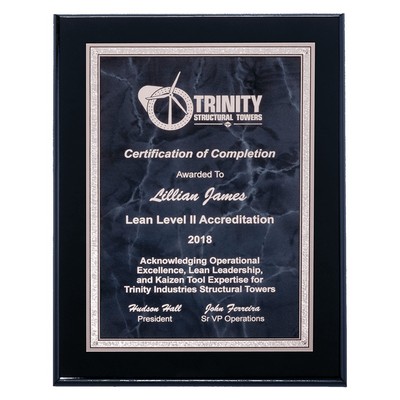 Black High Lustr Plaque w/Gray Marble/Silver Border Plate