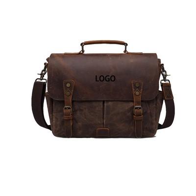 Retro Leather Large Messenger Bag W/ Polyester Lining