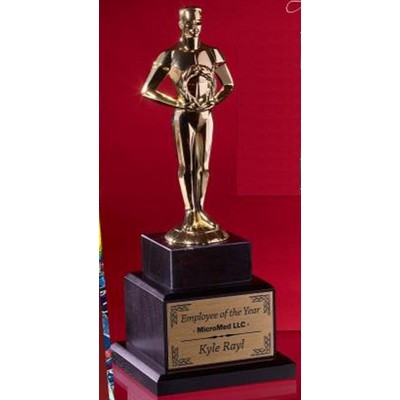 14" Classic Achiever Gold Metal Figure on Black Marble Base & Black Piano Finish Base