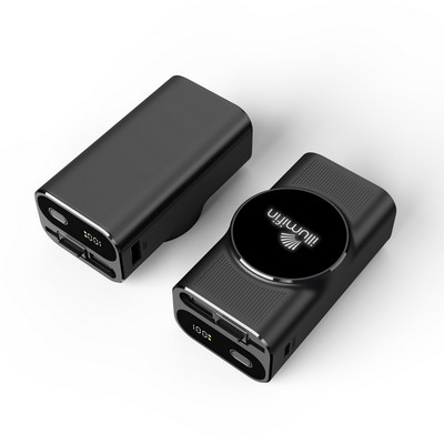 Lariat 10,000mAh Power Bank with Built-In Retractable Cable and USB and Type-C Ports