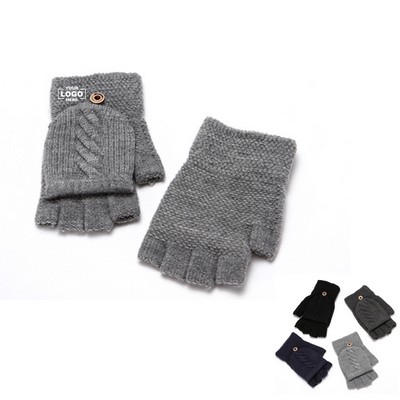 Adult Knitted Convertible Mittens Thermal Insulation Fingerless Gloves