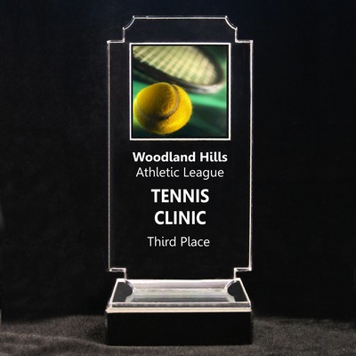 Acrylic and Marble Engraved Award - 6-3/4" Full-Color Tennis Ball & Racquet Panel