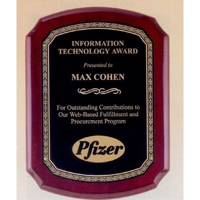 Rosewood Piano Finish Plaque with Gold Leaf Plate, 8 x 10 1/2"