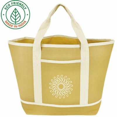 Coastal Eco Friendly Canvas Tote Bag w/Natural Beige Trim