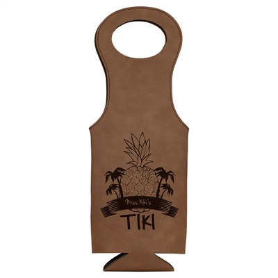 Dark Brown Leatherette Wine Bag, Laserable, 5-1/2" x 14-1/2"