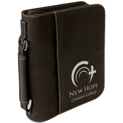 7 1/2" x 10 3/4" Black/Silver Leatherette Book/Bible Cover with Handle & Zipper