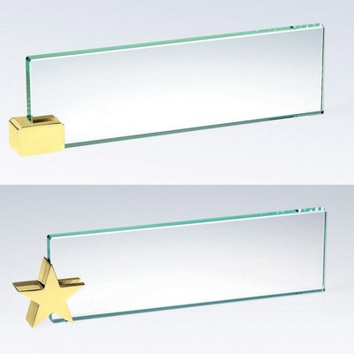 Glass Nameplate w/Brass Rectangle Holder