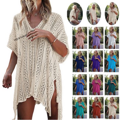 Sexy Beach Cover up White Crochet Robe