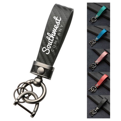 Carbon Fiber Leather Metal Car Keychain
