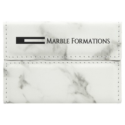 White Marble Leatherette Hard Business Card Holder