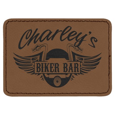 Rectangle Dark Brown Leatherette Patch with Adhesive