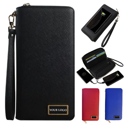 Leather Mens Wallet with Wireless Charger Power Bank