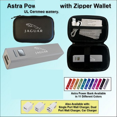 Astra Power Bank Gift Set in Zipper Wallet 2000 mAh - Silver No Extra Tariff