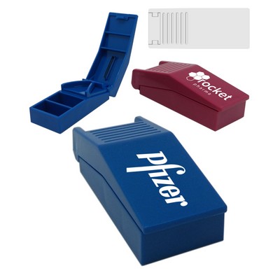 Union Printed - 2-in-1 Pill Box W/ Tablet Cutter Pill Splitter 1-Color Logo