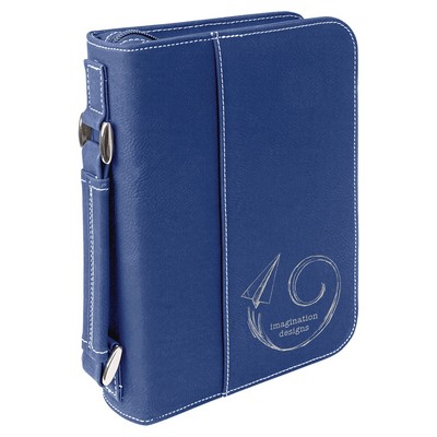 6 3/4" x 9 1/4" Blue/Silver Leatherette Book/Bible Cover with Handle & Zipper