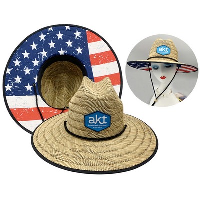 Straw Lifeguard Hat w/Full Color Patch & Underneath - MOQ 25