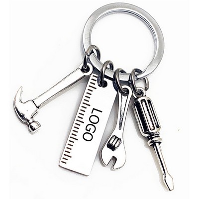 Stainless Steel Keychain w/Ruler & Hammer & Screwdriver & Wrench
