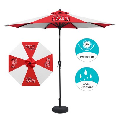 9' Full Color Heavy Duty Aluminum Market Umbrella w/Crank Lift & Auto Tilt