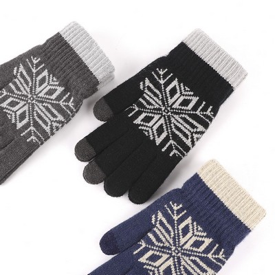 Snow Pattern, Warm Knit Non-Slip,Touch Screen Gloves