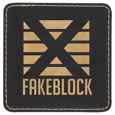 3" x 3" Square Black/Gold Leatherette Patch with Adhesive