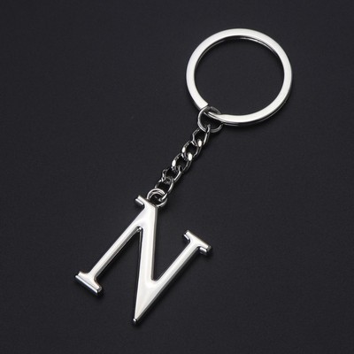 Silver Letter N Keychain Initial Keychain
