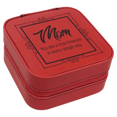 4" X 4" Red Leatherette Travel Jewelry Box with Tan Lining