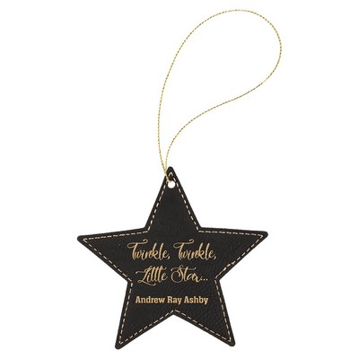 Black/Gold Leatherette Star Ornament with Gold String