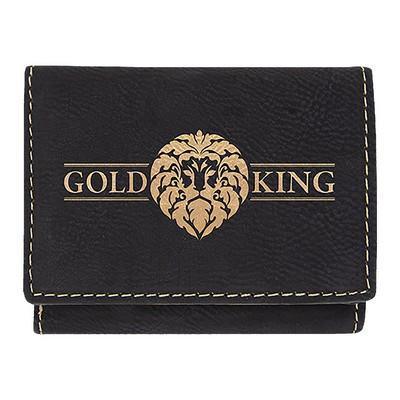 3" x 4" Black/Gold Leatherette Trifold Wallet