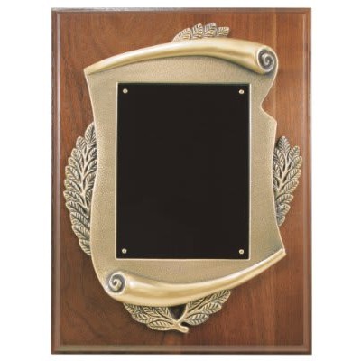 9" x 12" Genuine Walnut Plaque w/ Scroll Frame & plate