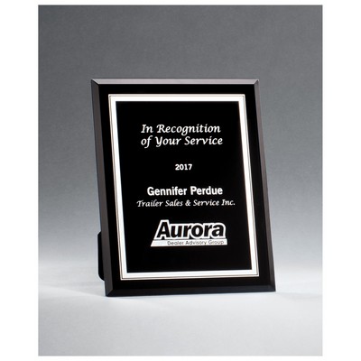 7" x 9" Black Glass Plaque with Silver Border and Easel Back