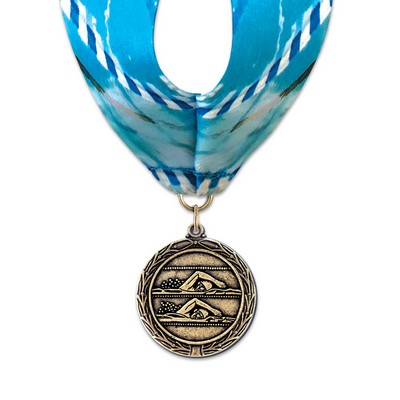 1-1/2" Double Swimmers Cast MX Medal w/ Stock Millennium Neck Ribbon