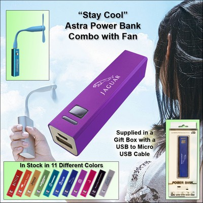 Purple 3000 mAh Astra Power Bank Combo w/Fan No Extra Tariff