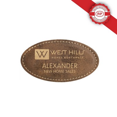 Laser Engraved Stitched Leatherette Badge w/ Magnetic Back (1.75"X3.25") Oval
