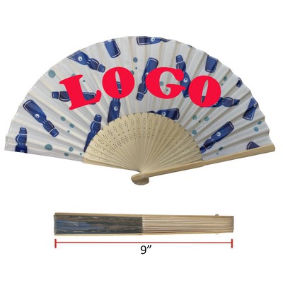 9" Custom Foldable Polyester Fabric Bamboo Fan